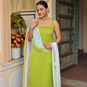 Parrot Green Chiffon Kurta Set