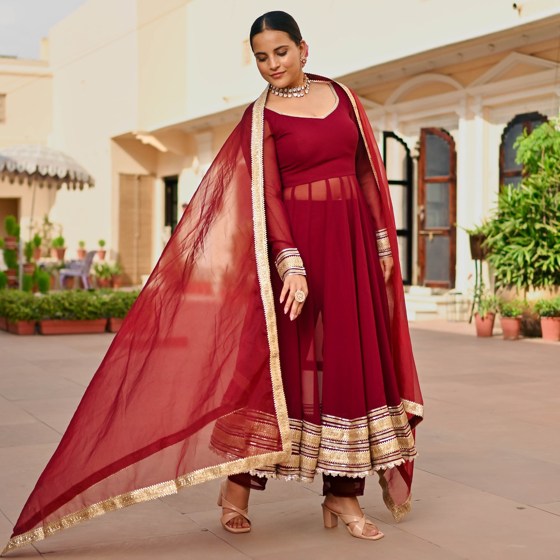 BURGANDY GEORGETTE ANARKALI SET