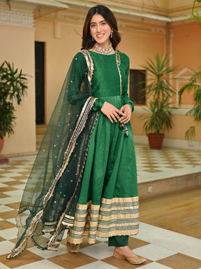 Dark Green Silk Anarkali set