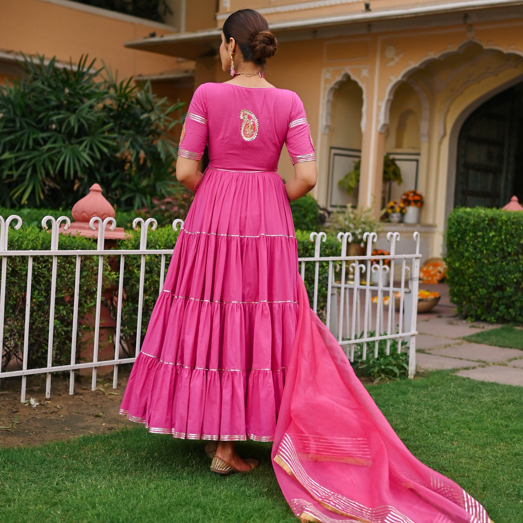 Pink Paisley Gota Anarkali Set