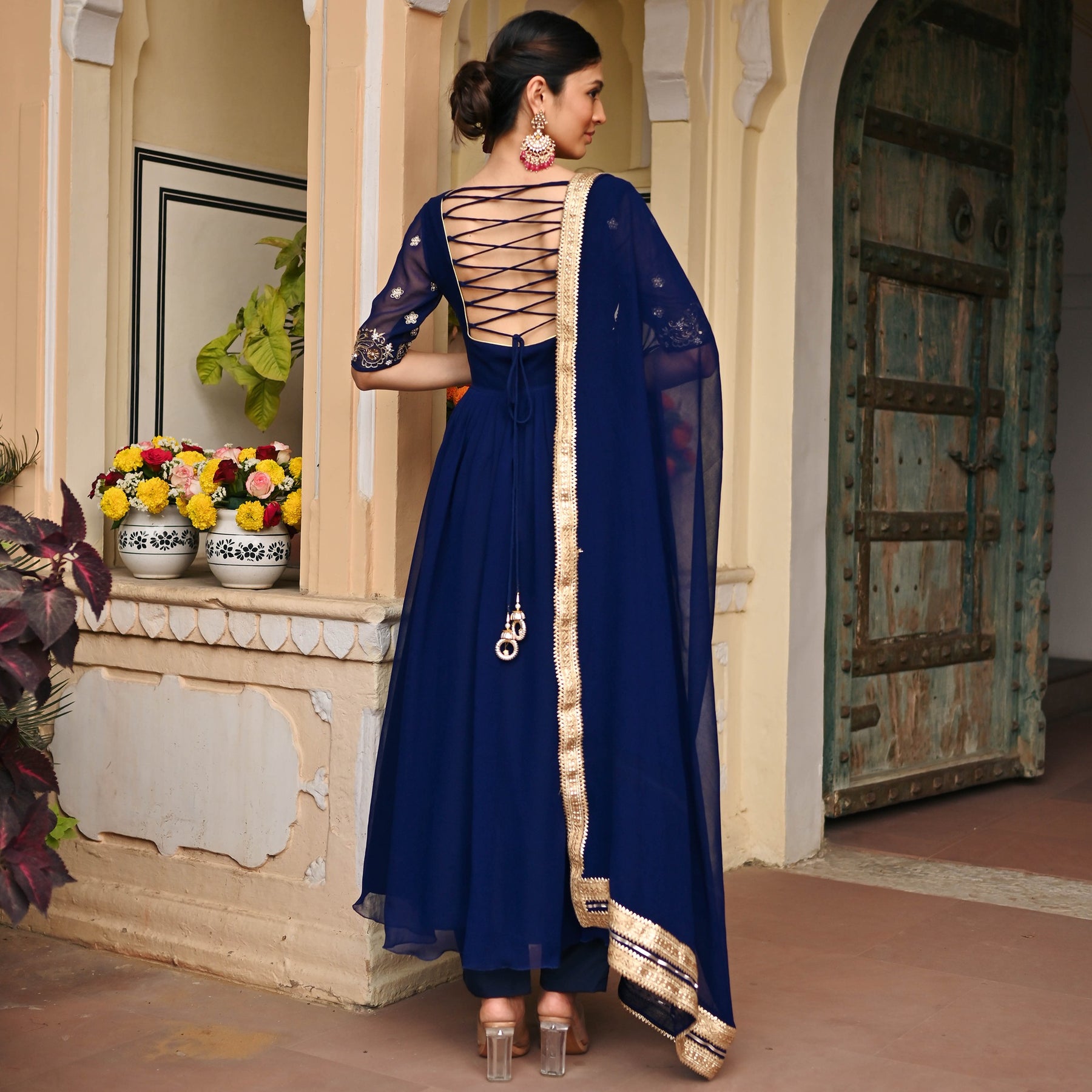 Blue Handwork Georgette Anarkali Set