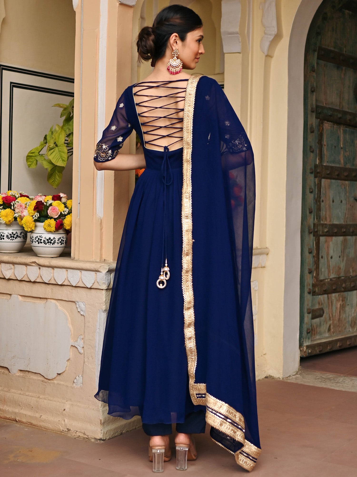 Blue Handwork Georgette Anarkali Set