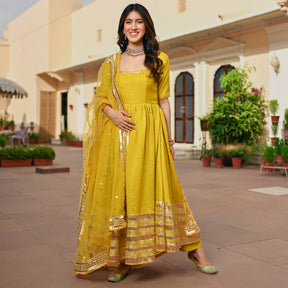 Lemon Green Silk Anarkali set