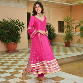 Pink Silk Gotta Anarkali Set