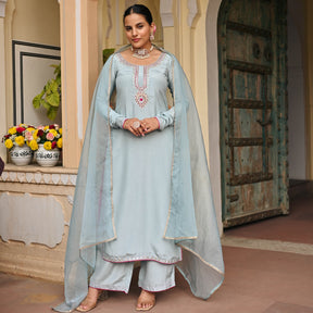 SKY BLUE SILK KURTA AND PALAZZO SET