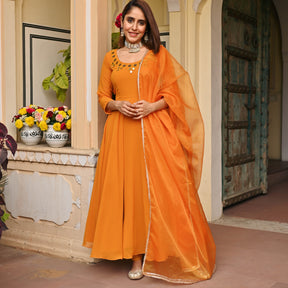 Mustard Yellow Mirror Anarkali Set