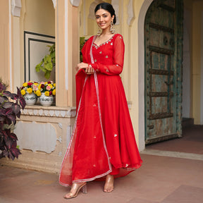 RED GEORGETTE HANDWORK ANARKALI SET