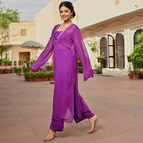 PURPLE GEORGETTE KAFTAN AND PALAZZO SET