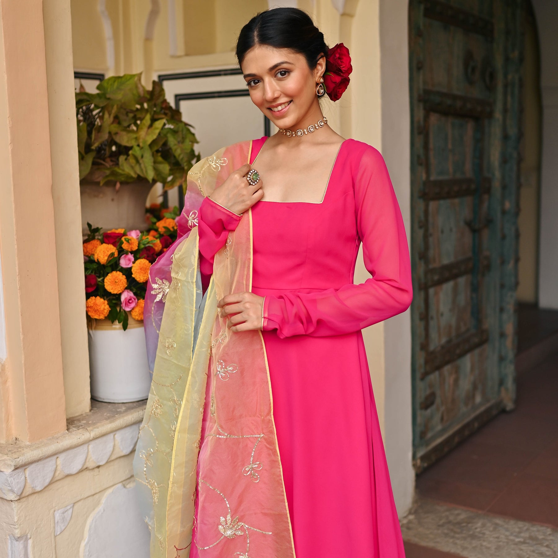 PINK OMBRE ANARKALI SET