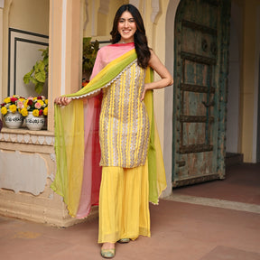 Yellow Pure Chiffon Sharara Set