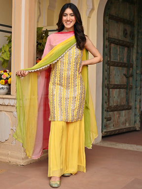 Yellow Pure Chiffon Sharara Set