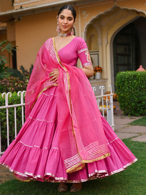 Pink Paisley Gota Anarkali Set