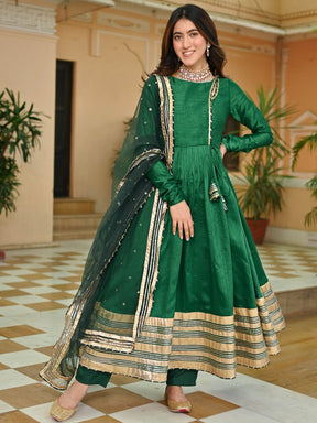 Dark Green Silk Anarkali set