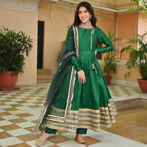 Dark Green Silk Anarkali set