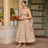 Yellow Handblock Printed Anarkali Set