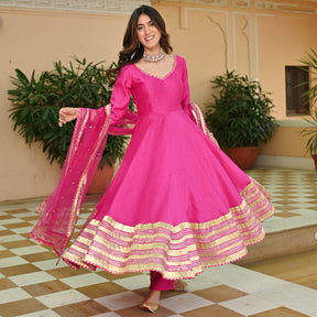 Pink Silk Gotta Anarkali Set