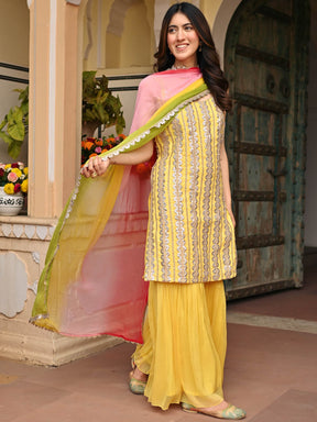 Yellow Pure Chiffon Sharara Set