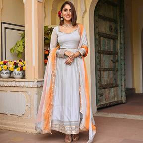 Grey Chiffon Anarkali Set