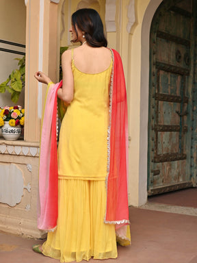 Yellow Pure Chiffon Sharara Set