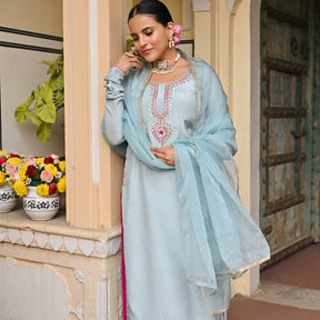 SKY BLUE SILK KURTA AND PALAZZO SET