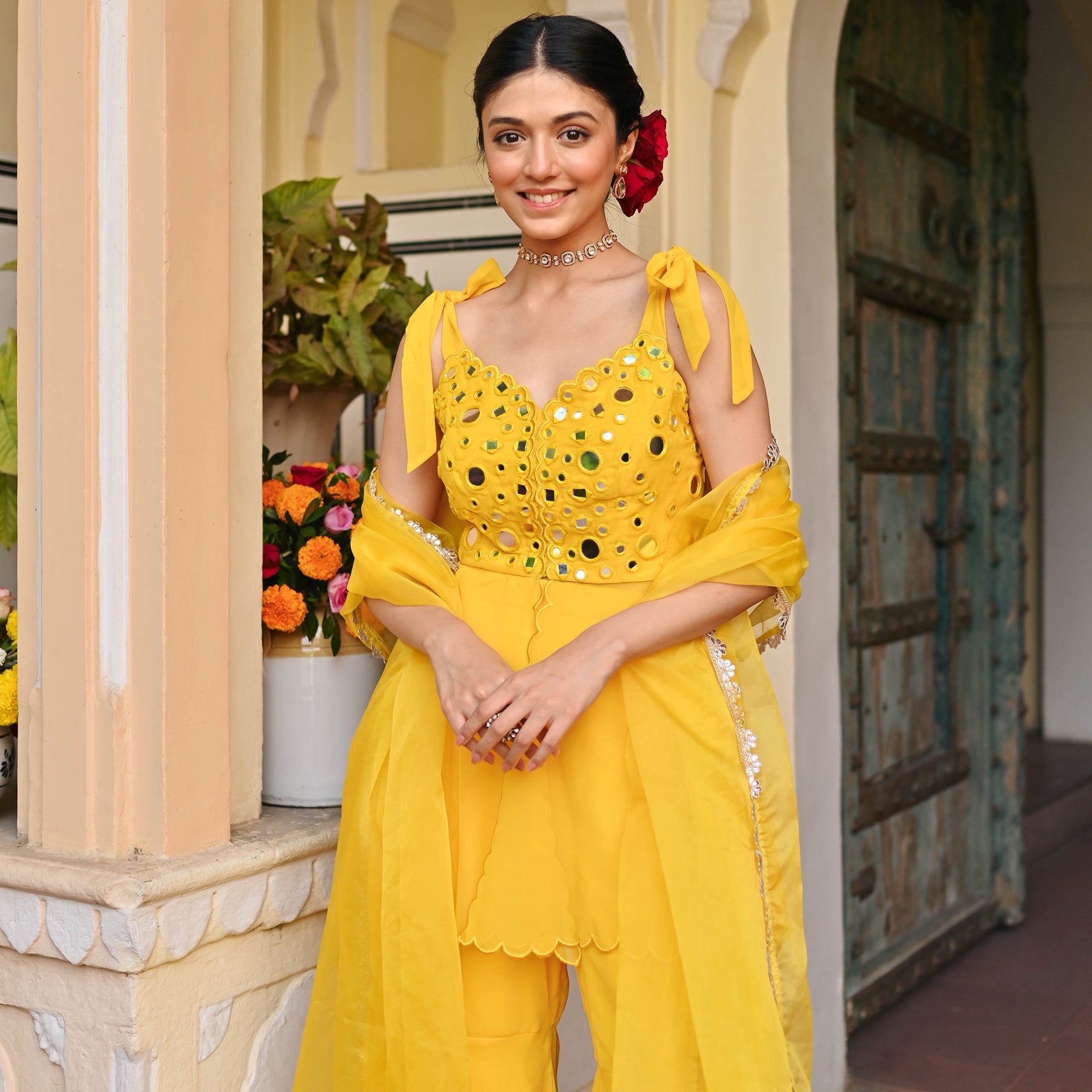 Yellow Mirror Sharara Set