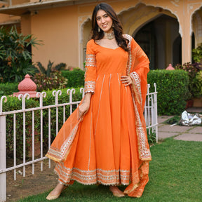 Orange Paisley Gota Anarkali Set