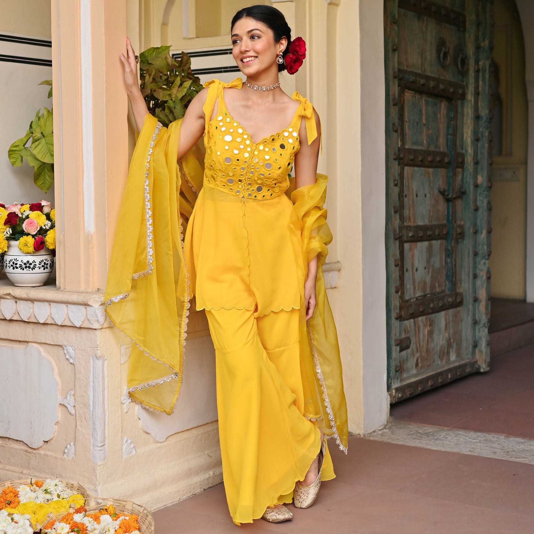 Yellow Mirror Sharara Set