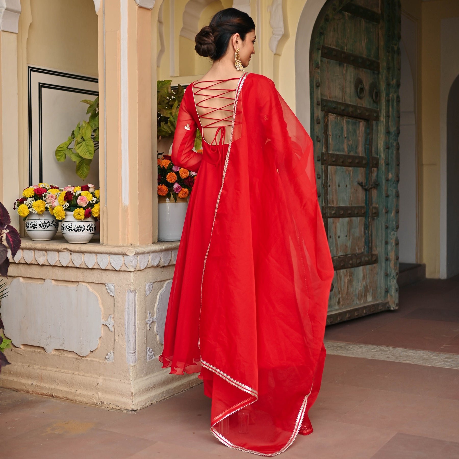 RED GEORGETTE HANDWORK ANARKALI SET