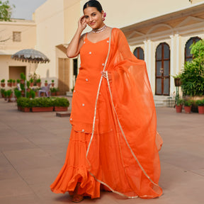 ORANGE GEORGETTE KURTA AND SHARARA SET