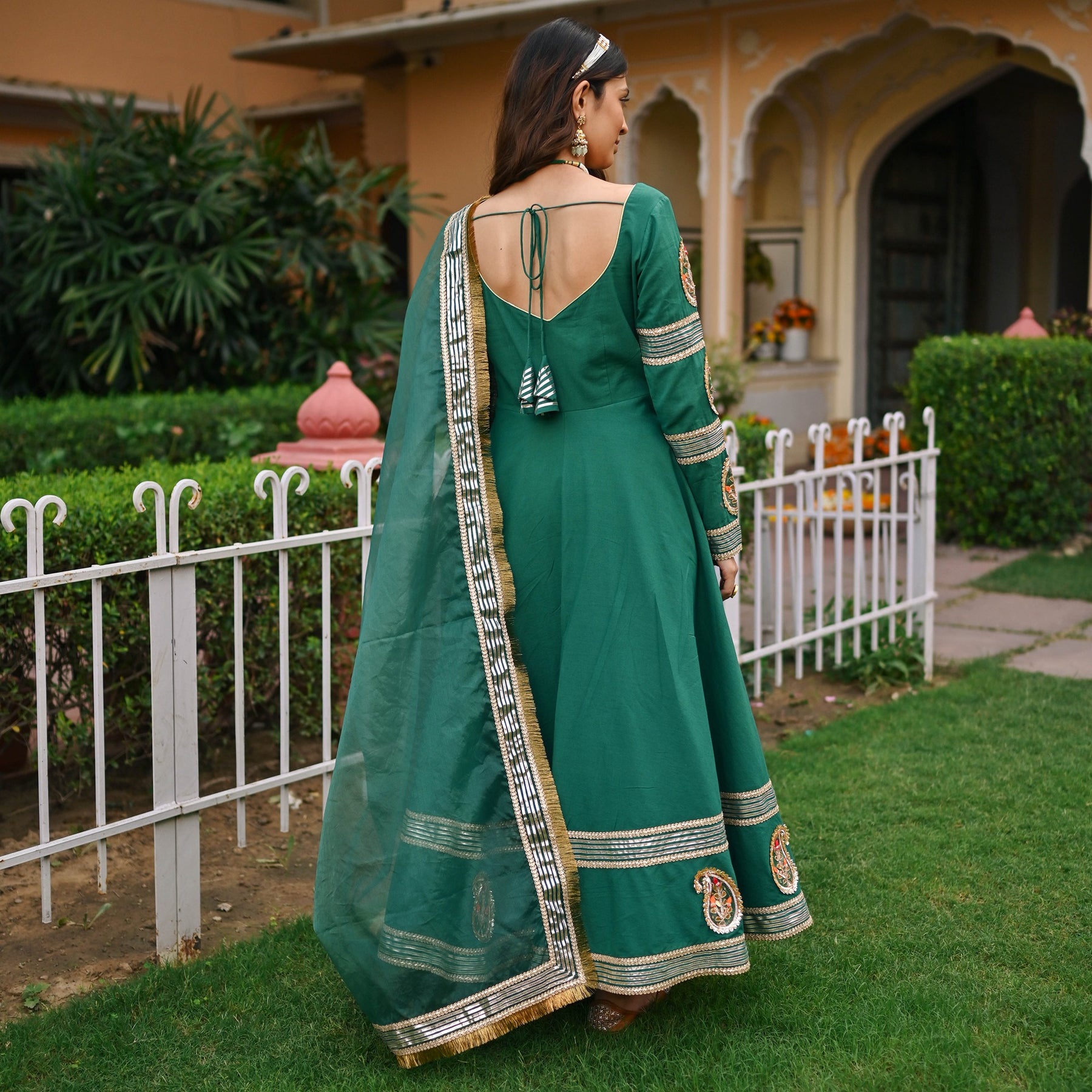 Green Paisley Gota Anarkali Set