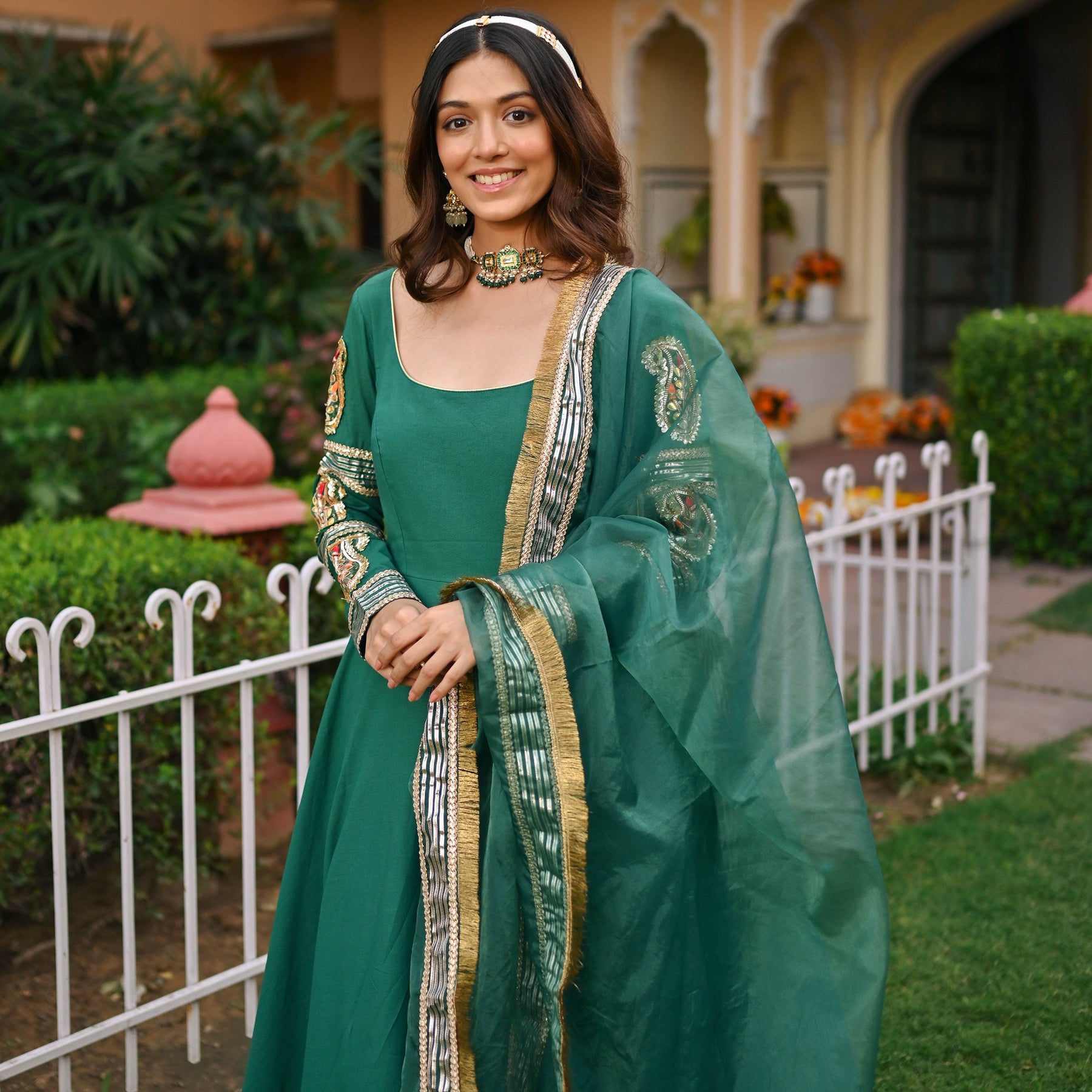 Green Paisley Gota Anarkali Set