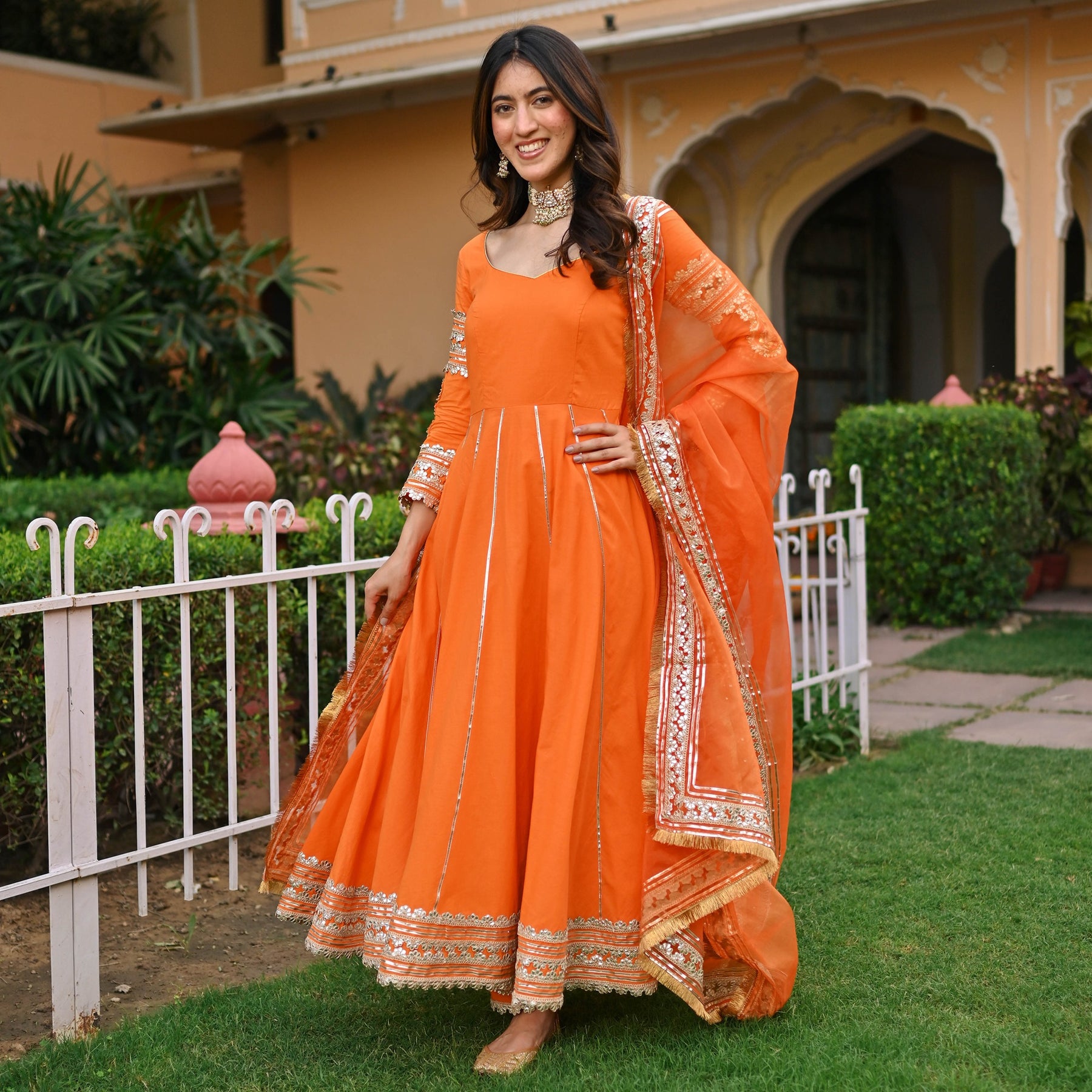 Orange Paisley Gota Anarkali Set