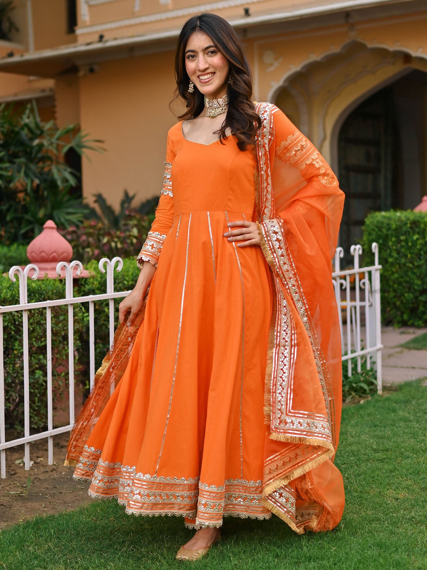 Orange Paisley Gota Anarkali Set