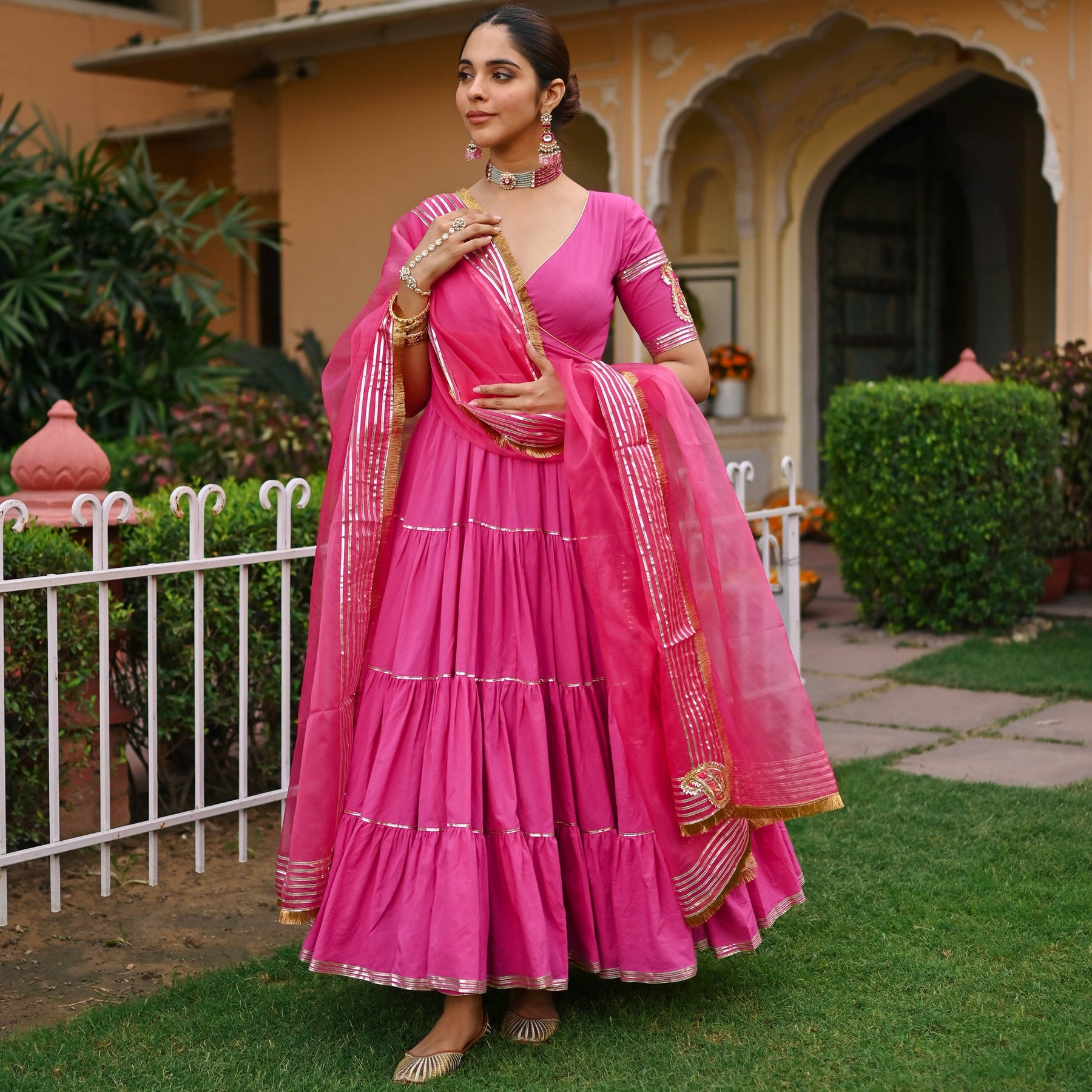 Pink Paisley Gota Anarkali Set