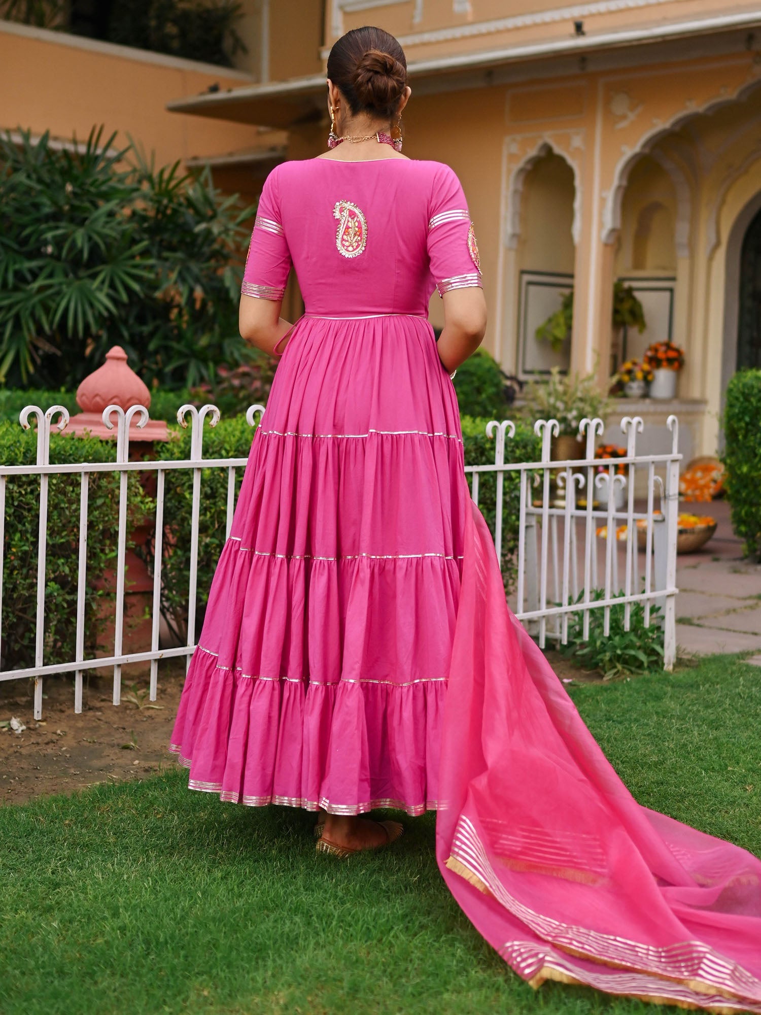 Pink Paisley Gota Anarkali Set