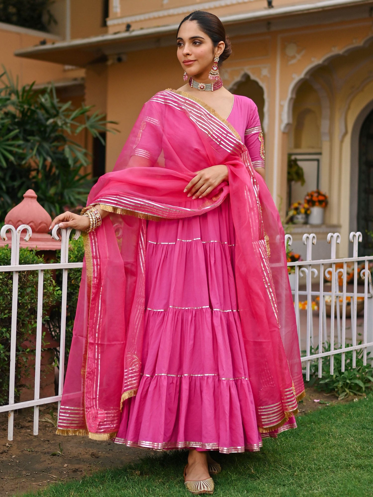 Pink Paisley Gota Anarkali Set