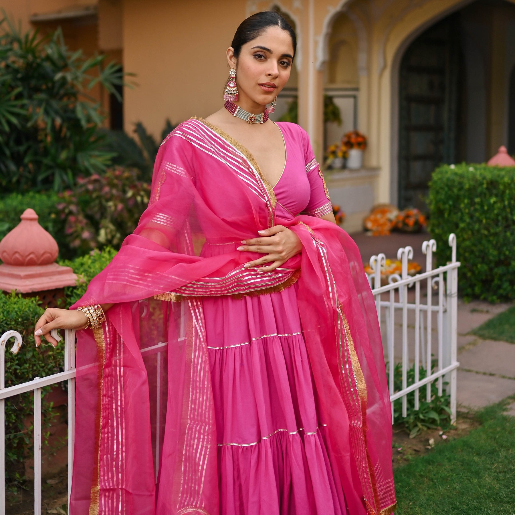 Pink Paisley Gota Anarkali Set