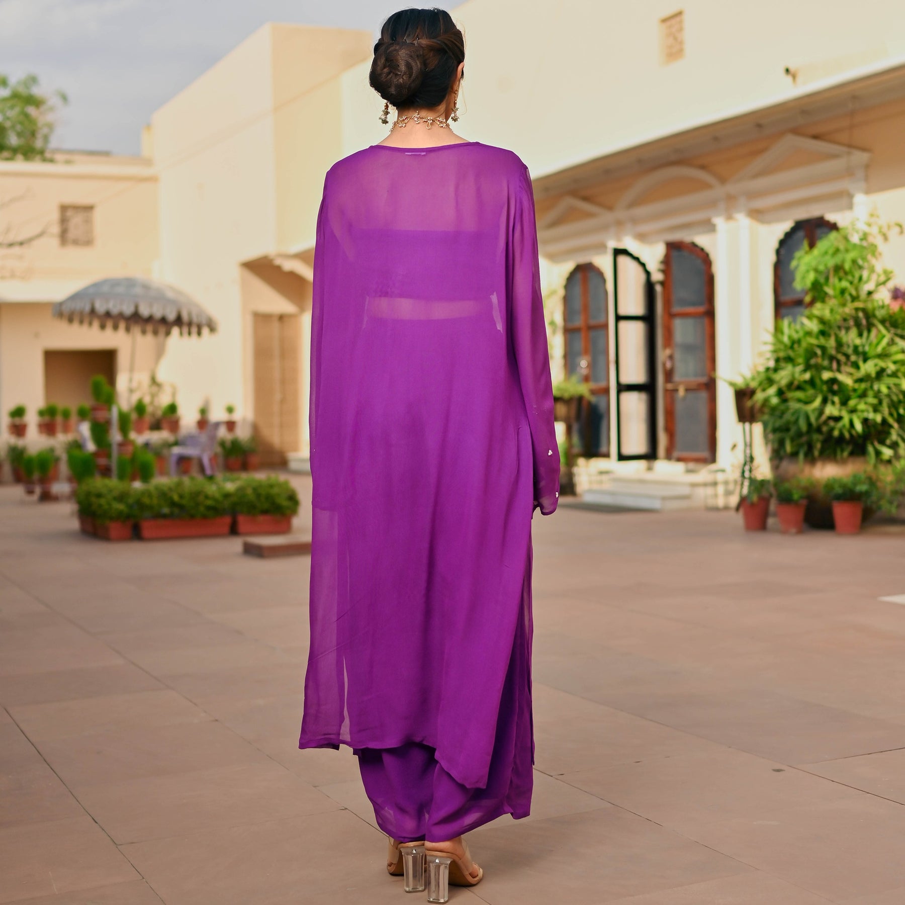 PURPLE GEORGETTE KAFTAN AND PALAZZO SET