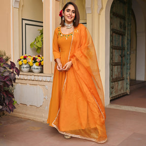 Mustard Yellow Mirror Anarkali Set