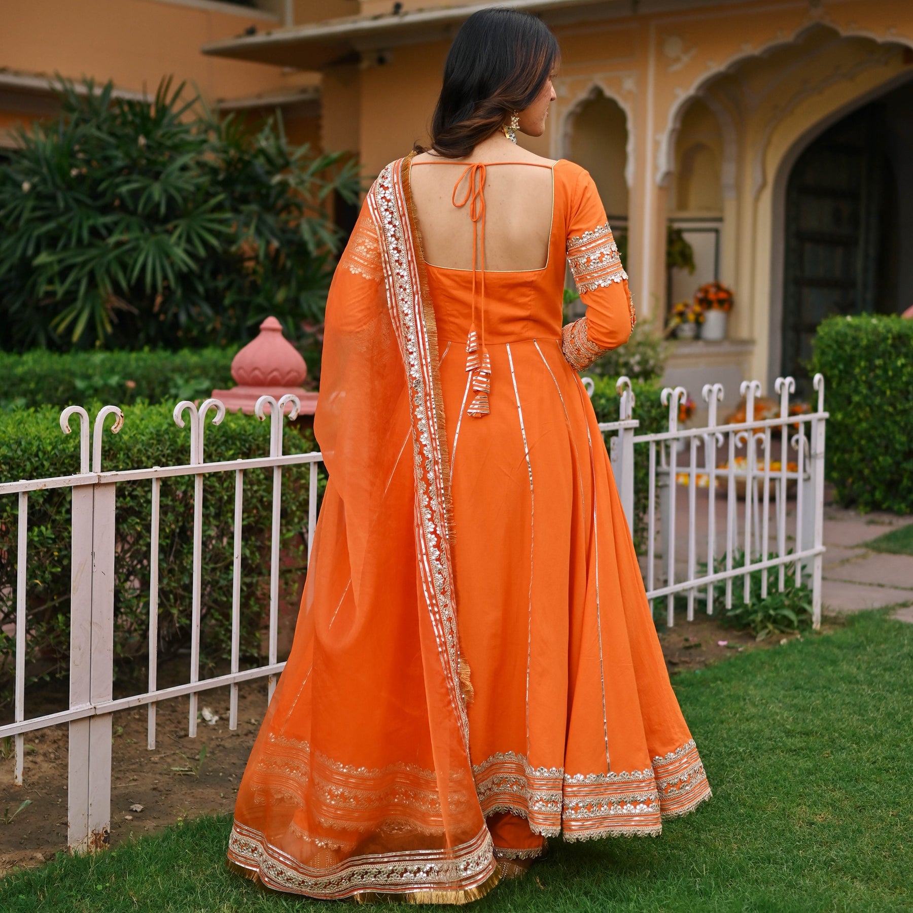 Orange Paisley Gota Anarkali Set