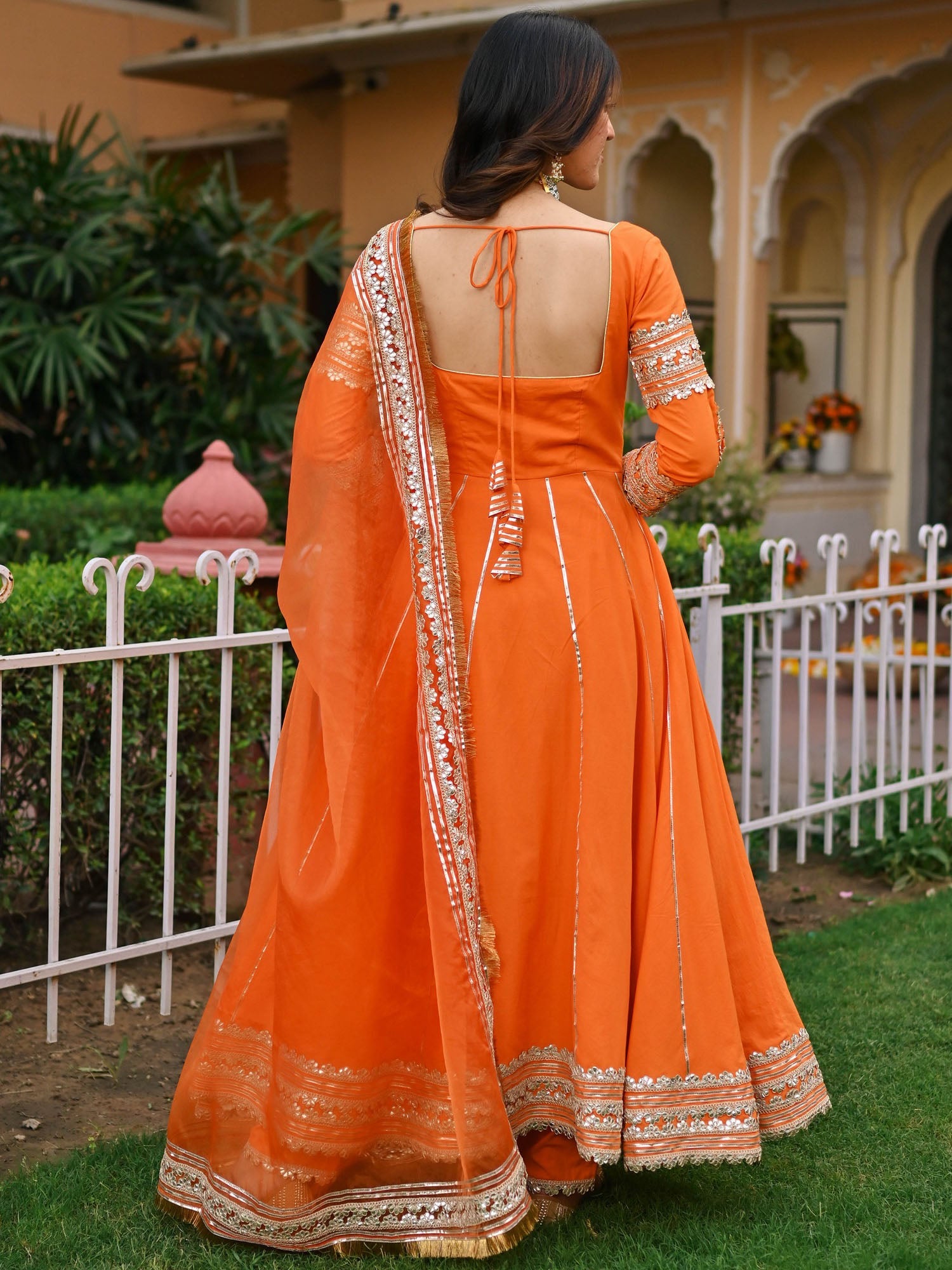 Orange Paisley Gota Anarkali Set