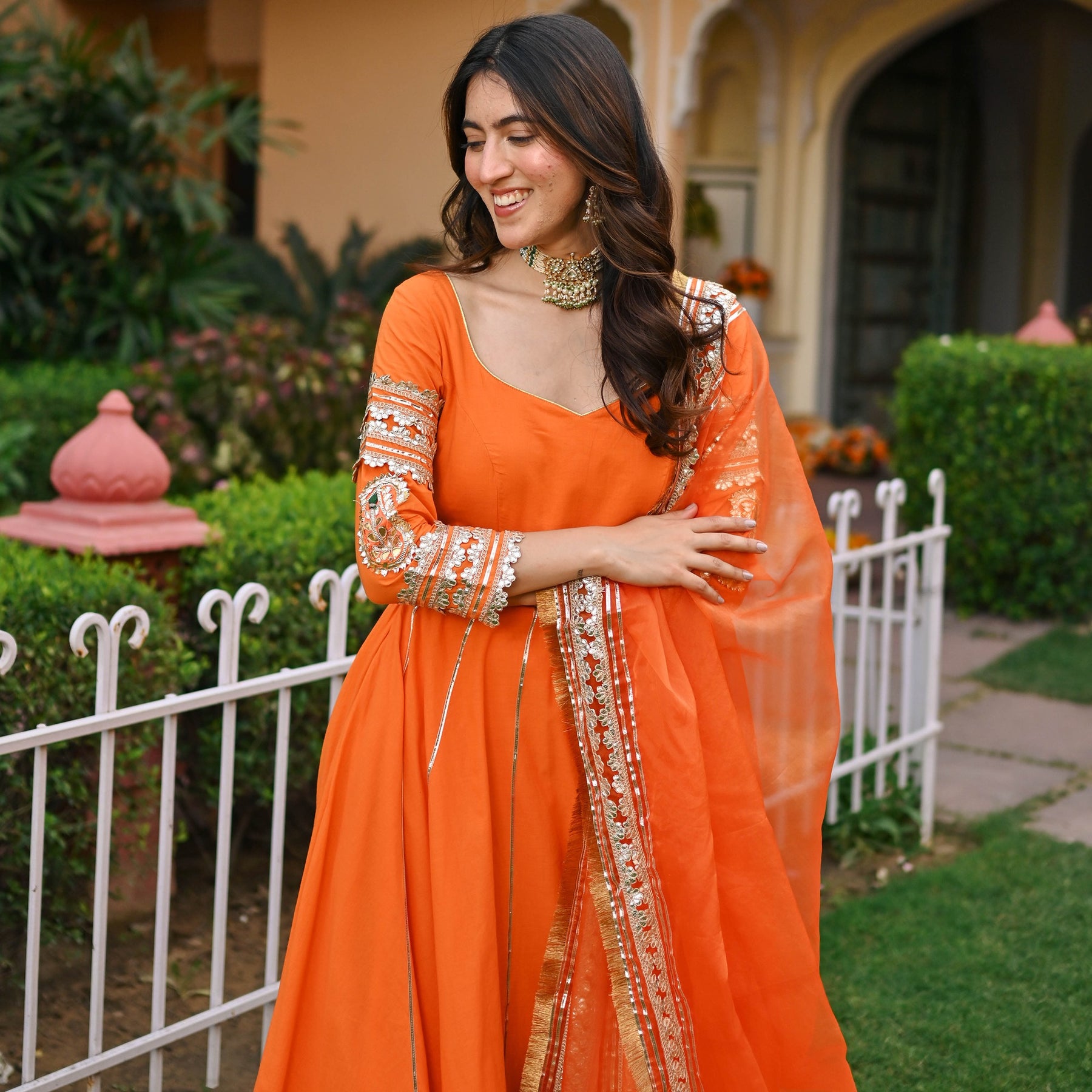 Orange Paisley Gota Anarkali Set