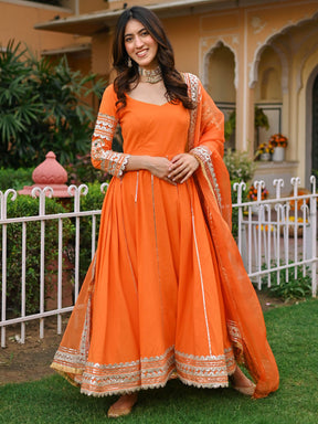 Orange Paisley Gota Anarkali Set