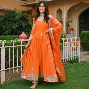 Orange Paisley Gota Anarkali Set