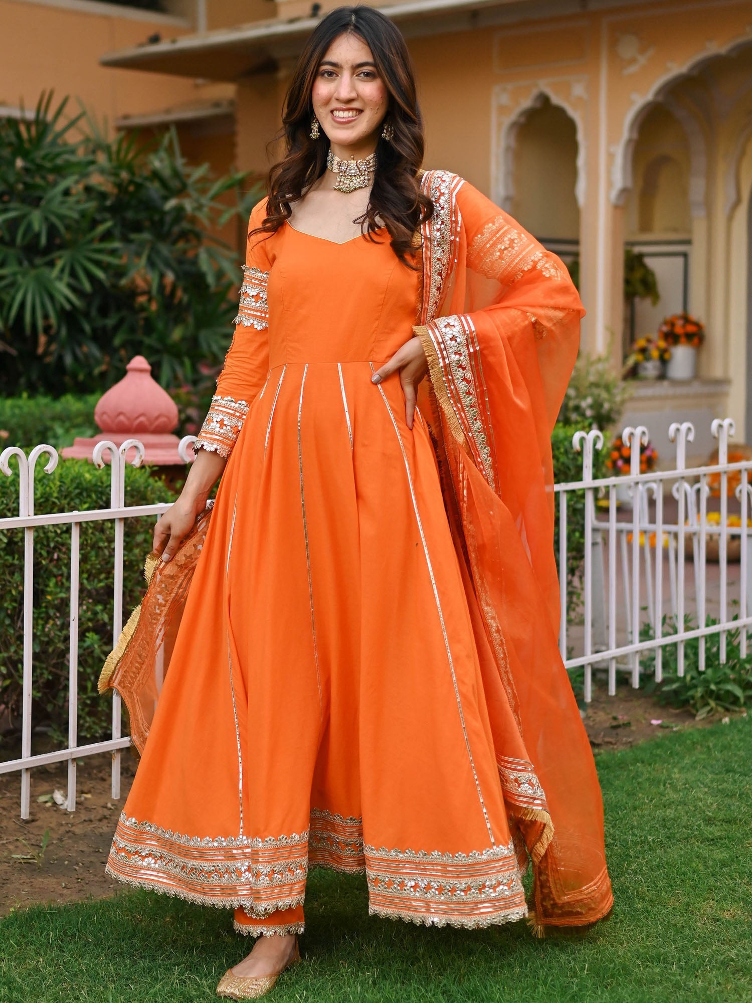 Orange Paisley Gota Anarkali Set