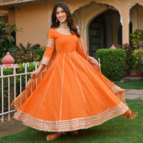 Orange Paisley Gota Anarkali Set