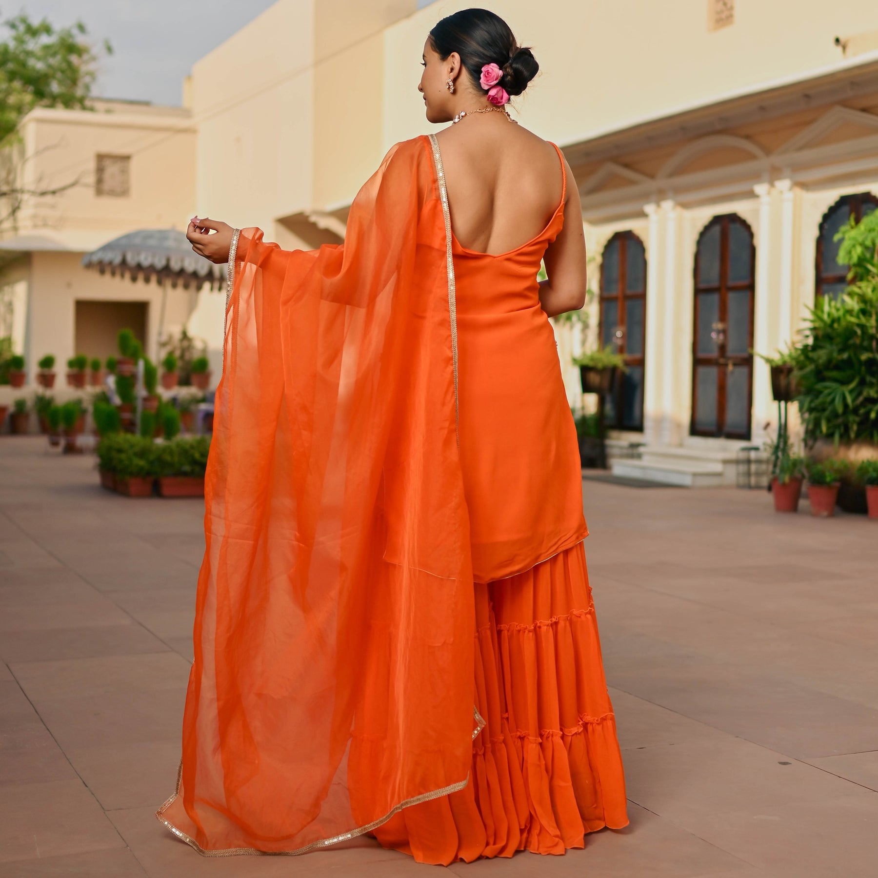 ORANGE GEORGETTE KURTA AND SHARARA SET