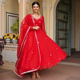 RED GEORGETTE HANDWORK ANARKALI SET