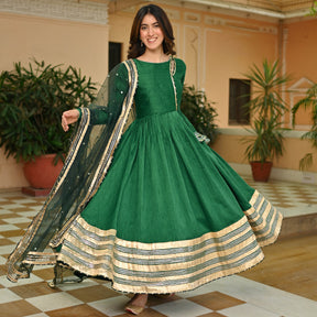 Dark Green Silk Anarkali set