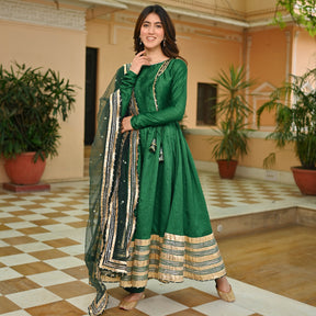 Dark Green Silk Anarkali set